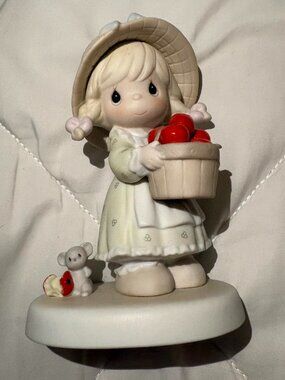 Vintage Porcelain Girl Figurine with Mouse & Apples